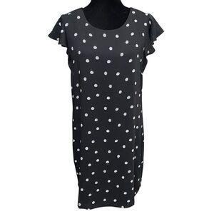 Adrienne Vittadini Polka Dot Dress Size 8 Black White Flutter Sleeve Retro Style